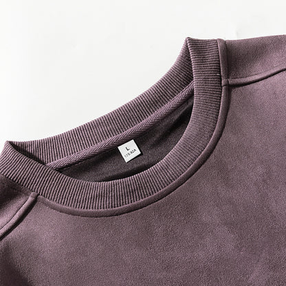 Suede-look Solid-color Casual Hoodie For Men