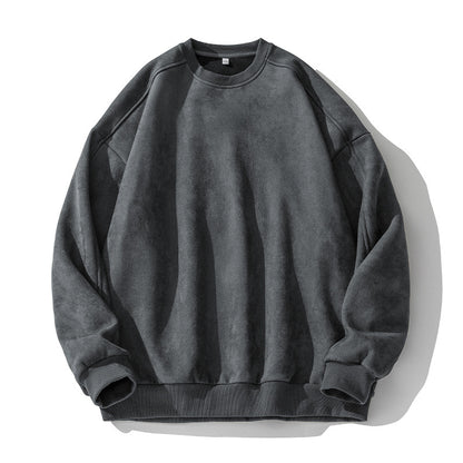 Suede-look Solid-color Casual Hoodie For Men